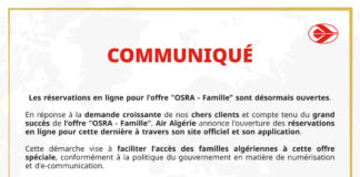 Air Algérie : ouverture des réservations en ligne pour l’offre « Osra-Famille »